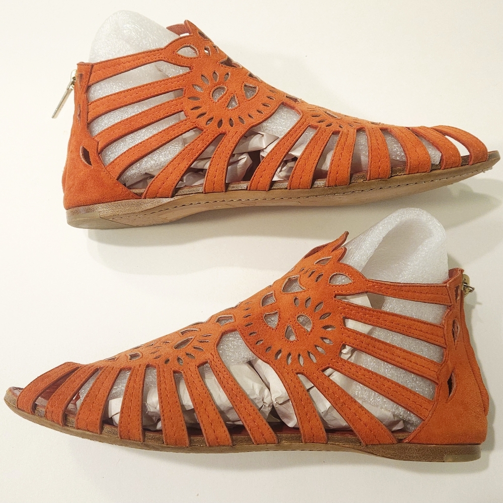 Dior Gladiator Sandal Flats Suede Leather Size 8.5, 39 Vermillion Orange - Picture 4 of 16